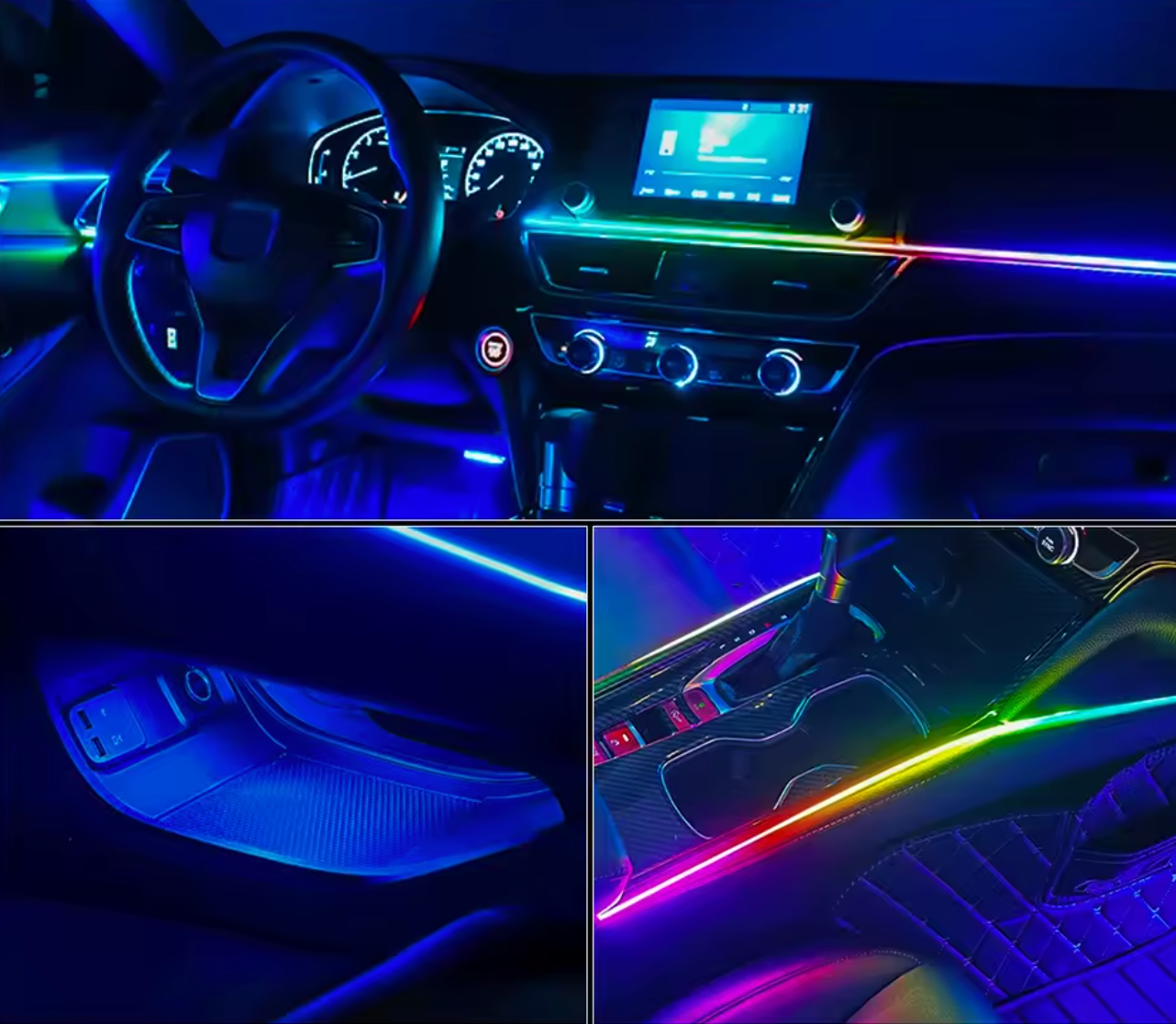 Revoro Luxe AmbientGlow™ Interior LED Strip Kit – Smart App & Music Sync RGB Lighting for Car Cockpit | DIY Install
