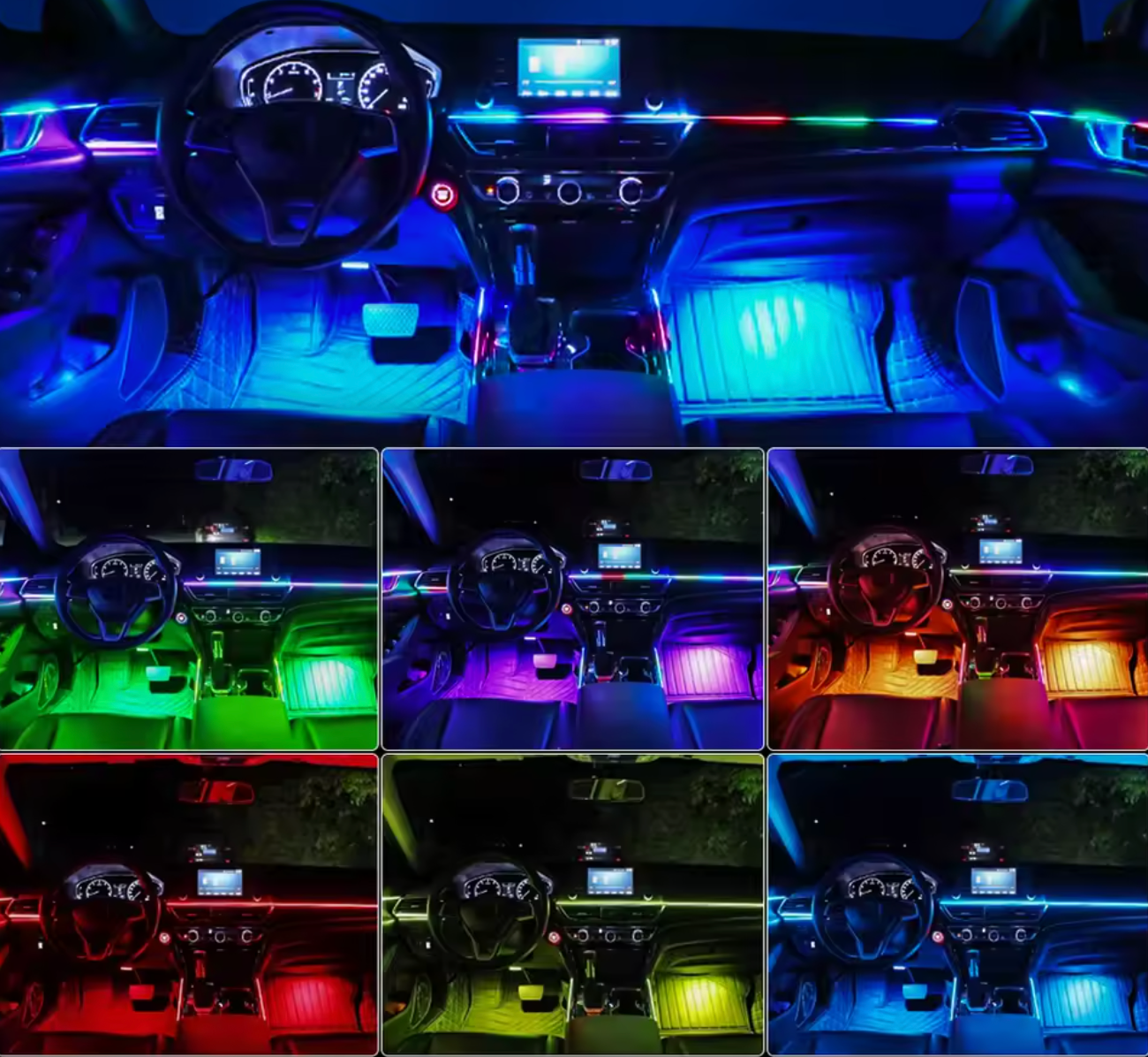 Revoro Luxe AmbientGlow™ Interior LED Strip Kit – Smart App & Music Sync RGB Lighting for Car Cockpit | DIY Install